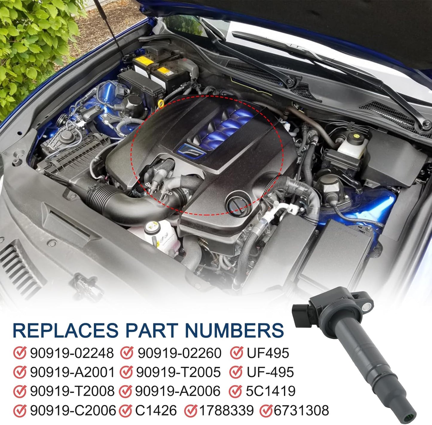 Set of 6 Ignition Coil Pack Compatible with Toyota FJ Cruiser Tacoma Tundra 4Runner V6 4.0L Replace# UF495, 90919-02248, 90919-02260, 90919-A2001, 90919-T2005