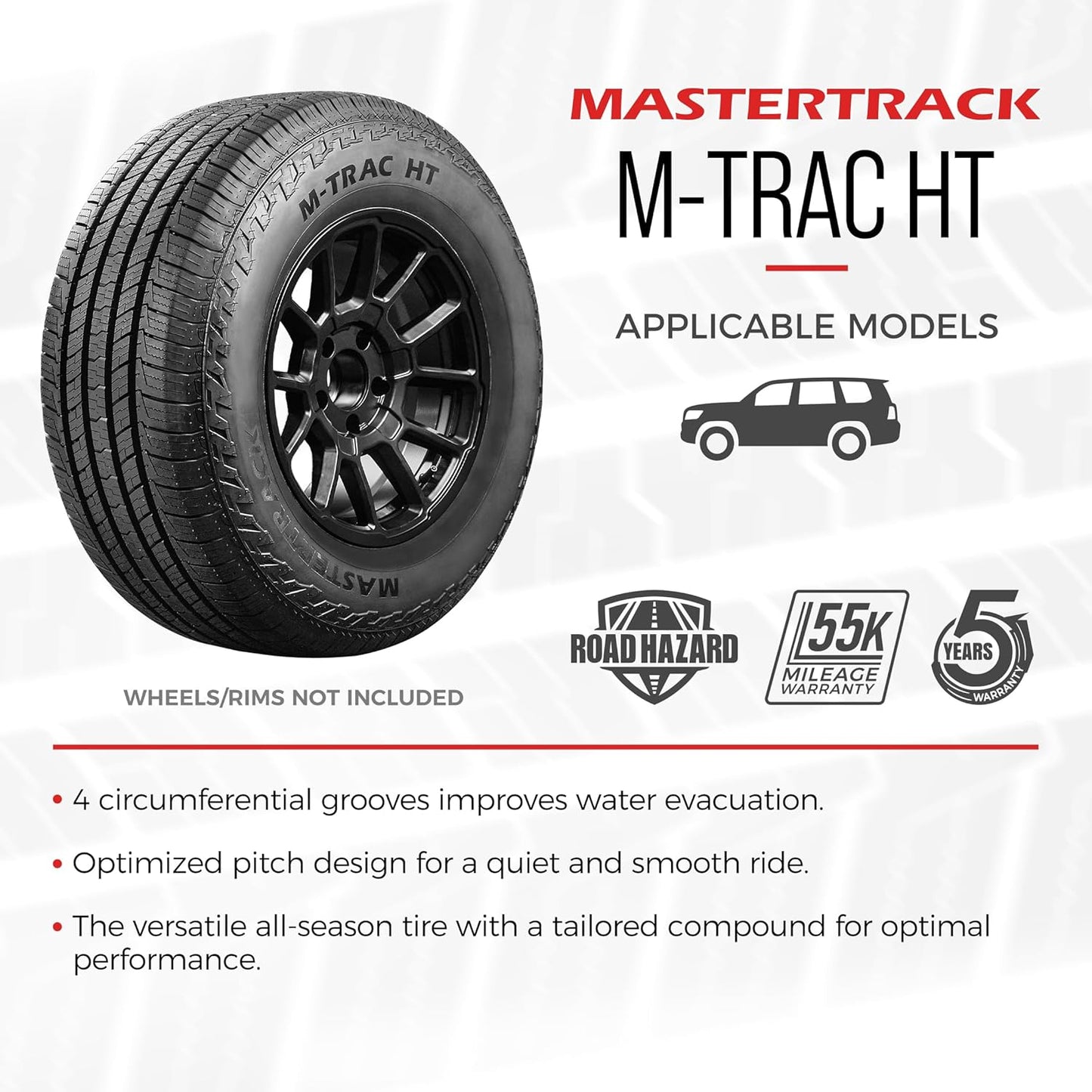Set of 4 Mastertrack M-TRAC HT 235/65R16C 10PR E 121S All Season SUV Highway Terrain Tire 235/65/16 + Road Hazard Warranty Included(Tire Only)