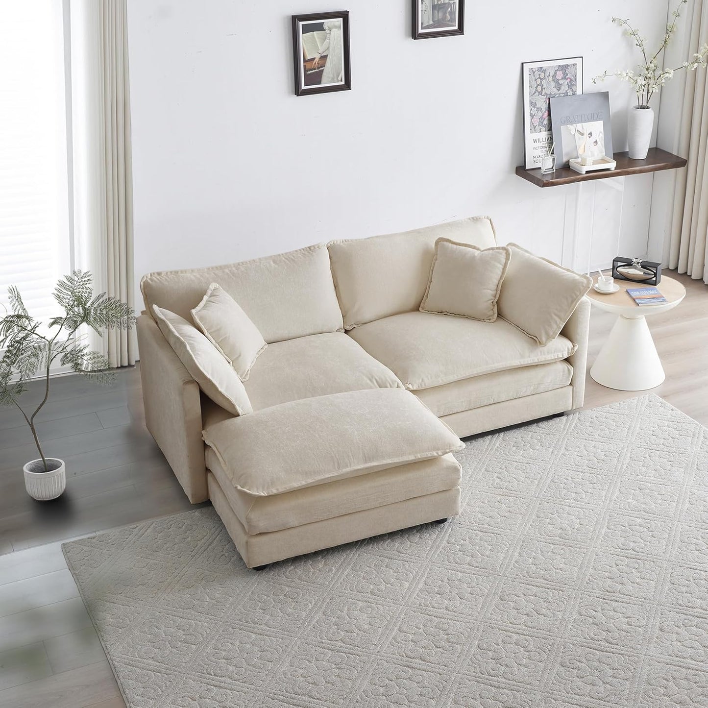 WILLIAMSPACE 41" Single Sofa Chair, Modern Upholstered Armchair with 1 Toss Pillow, Small Cream Couch Chair for Living Room, Deep Seat Reading Sofa for Bedroom Apartment, Chenille Fabric (Cream White)