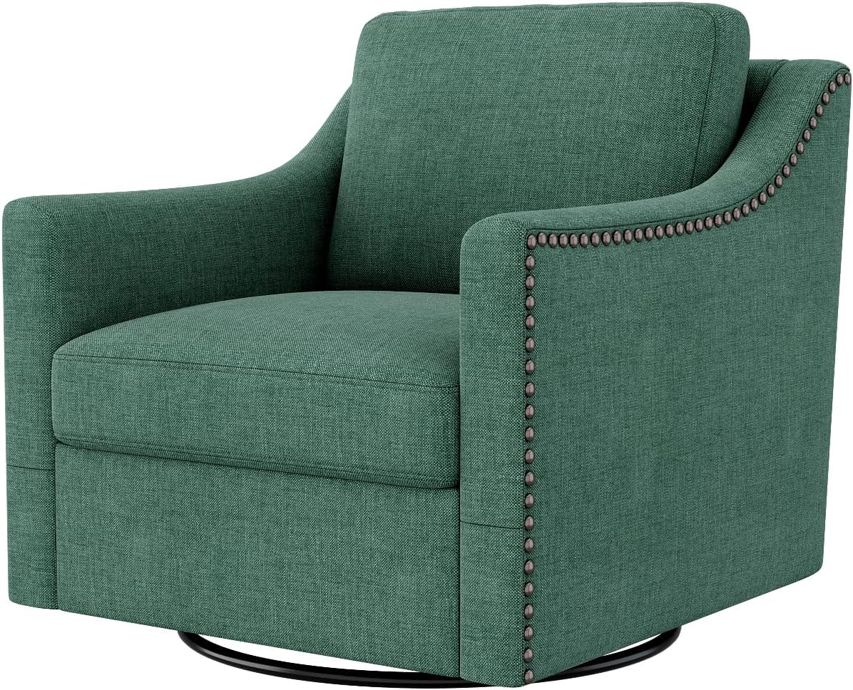 360 Degree Swivel Armchair Cotton linen skin-friendly fabric Ergonomic design Brass nail decorative armchair Living room chairs Bedroom chairs Living room chairs Black legs Suitable for indoor homes