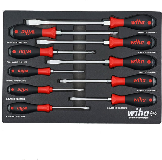 Wiha 53180 10 Piece SoftFinish XHeavy Duty Cushion Grip Screwdriver Tray Set
