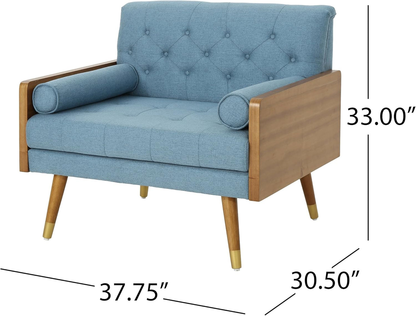 Christopher Knight Home Greta Mid Century Modern Fabric Club Chair, Blue, Dark Walnut 30.5D x 37.75W x 33H in