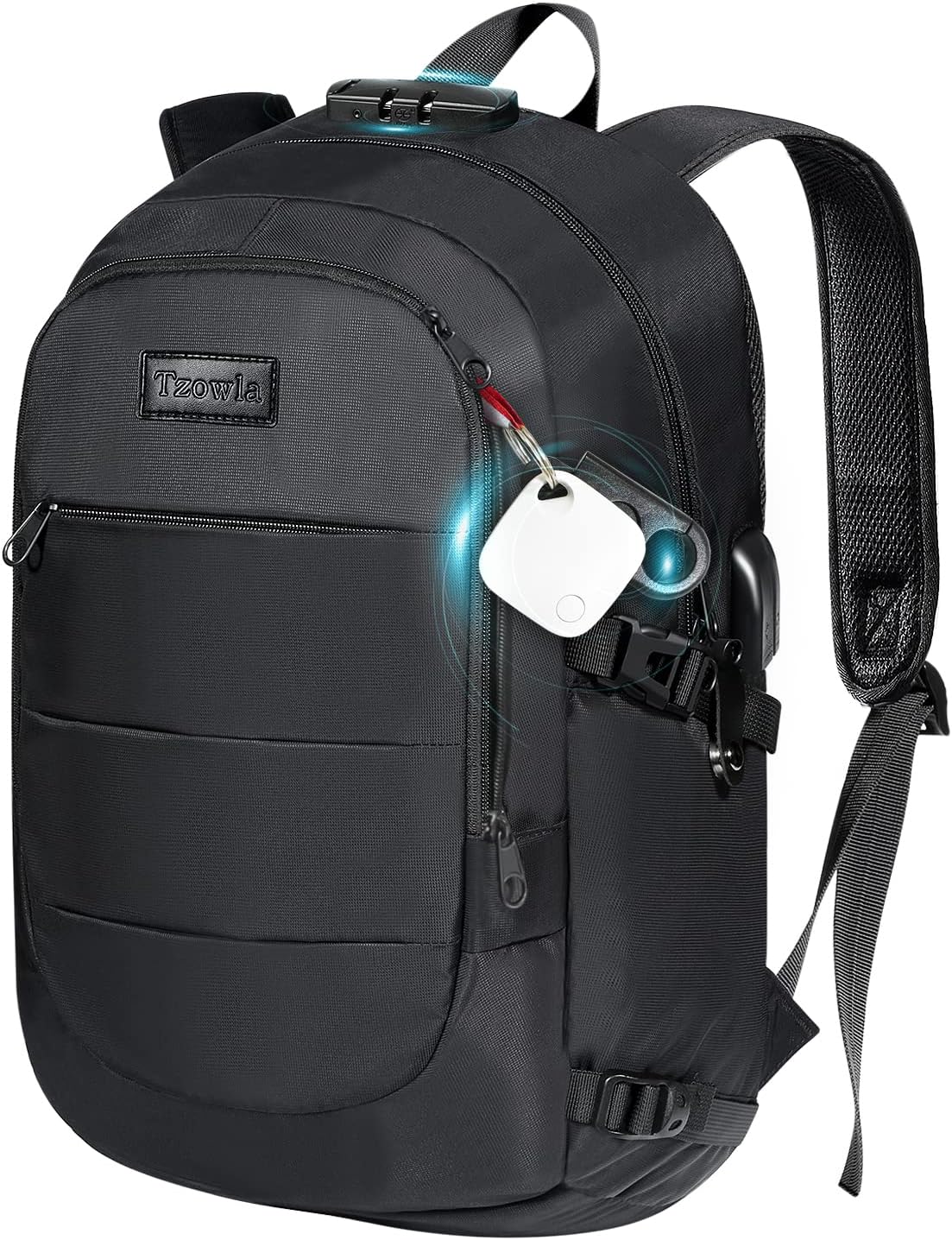Tzowla Anti-Theft Water Resistant 17.3 Inch Laptop Backpack with USB Charging Port and Lock, Black
