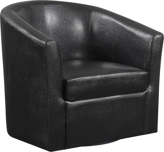 Coaster Home Furnishings - Turner - Upholstered Barrel Back Swivel Chair with Dark Brown Leatherette, Foam Cushion and Swivel Base - Living Room - Dark Brown - 902098