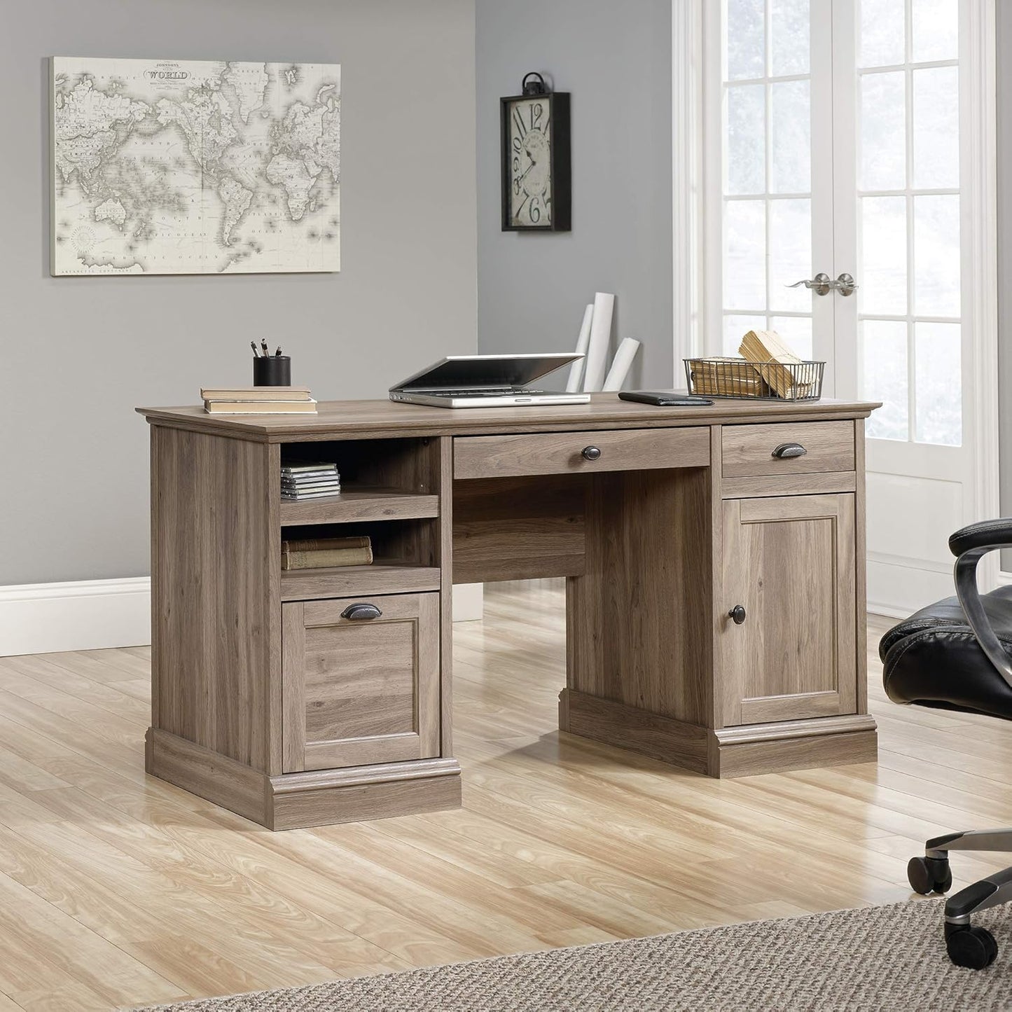 Sauder Barrister Lane Executive Desk, Salt Oak finish
