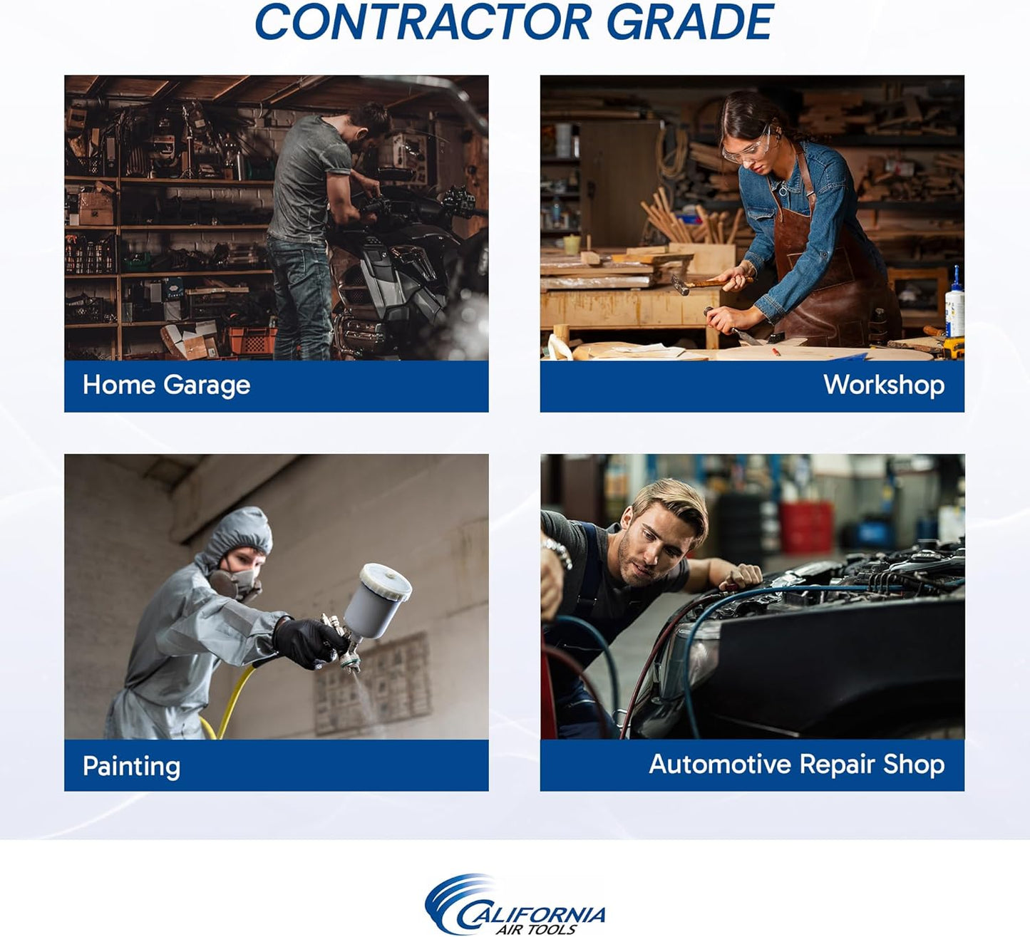 California Air Tools 8010 PK 1.0 HP Ultra Quiet and Oil-Free Air Compressor and LVLP Spray Painting Kit, 8 Gallon Steel Tank, Lightweight with Wheels, 60 dBA Noise Level