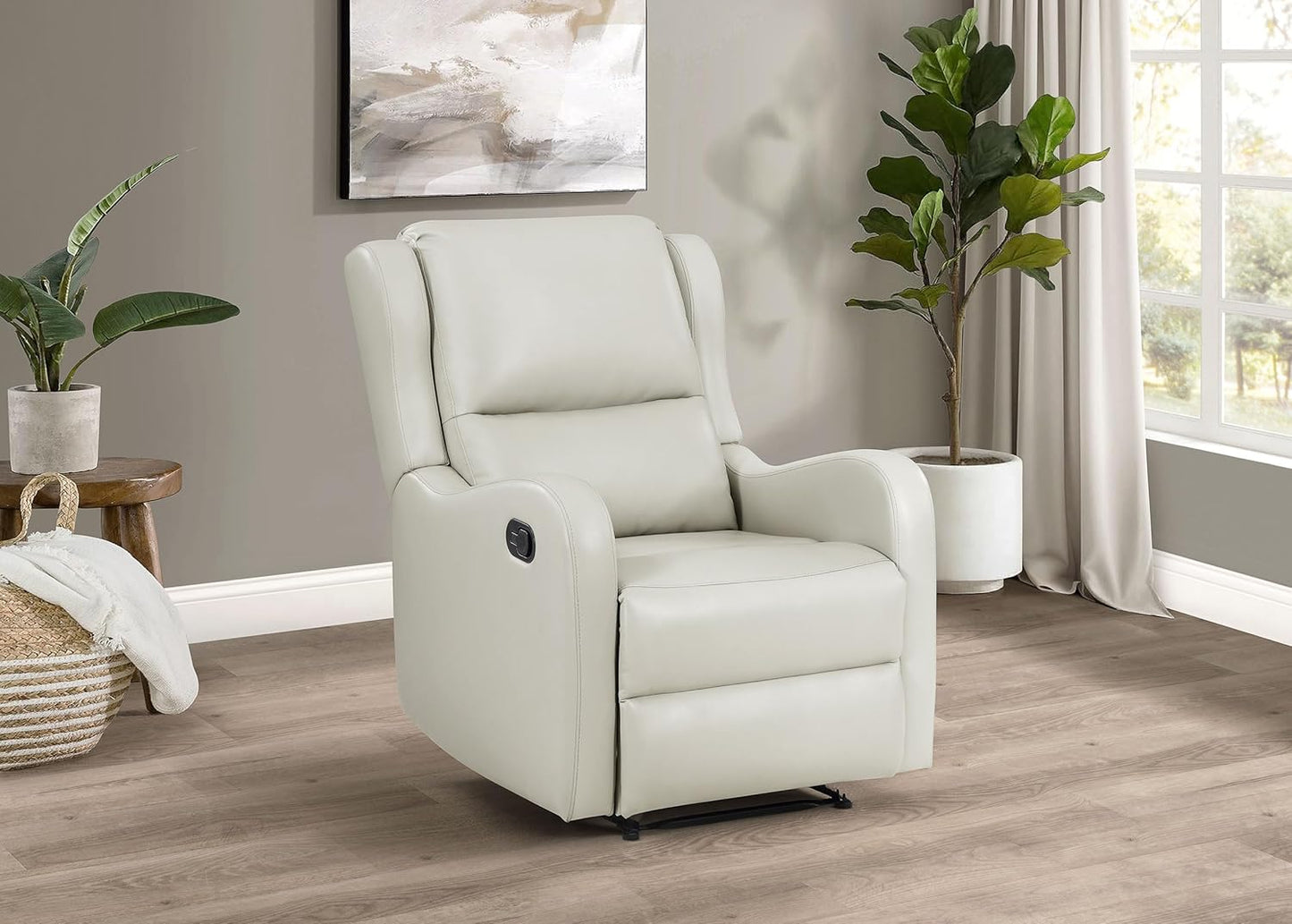 Coaster Home Furnishings - Kelsey - Leatherette Upholstered Swivel Glider Recliner Chair - Manual Recline Lever, English Arms, Plush Foam Cushions - Living Room - 30-Inch - Ivory - 609373