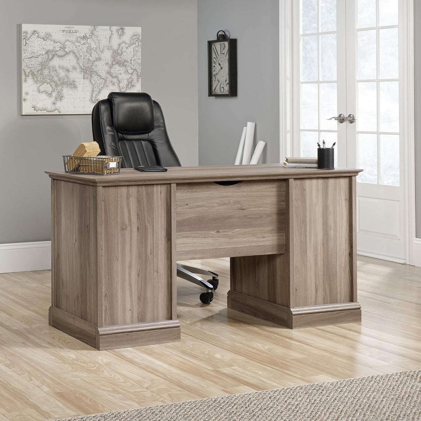 Sauder Barrister Lane Executive Desk, Salt Oak finish
