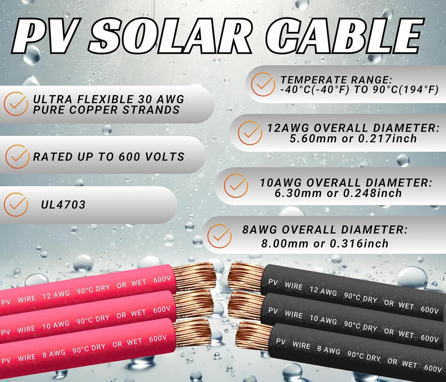 WindyNation 10 Gauge 10 AWG Pair 50 Feet Black + 50 Feet Red PV Photovoltaic Solar Panel Extension Cable Wire Solar Connectors