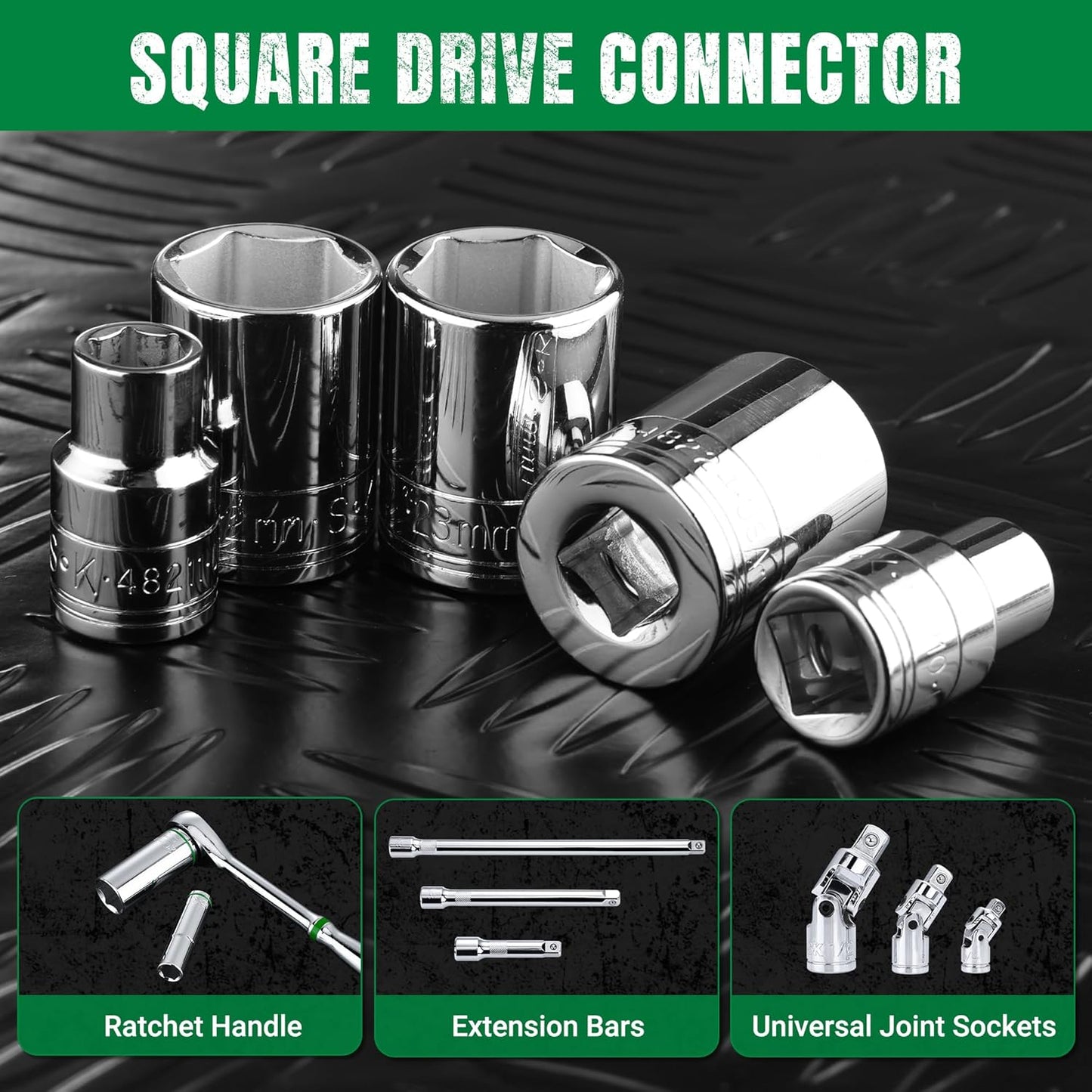 SK Tools USA 1/2"Drive Socket Set, Metric Sockets, 15-Piece 10-24mm, SuperKrome Finish, Premium CR-V Construction, 6 Point, with Storage Case