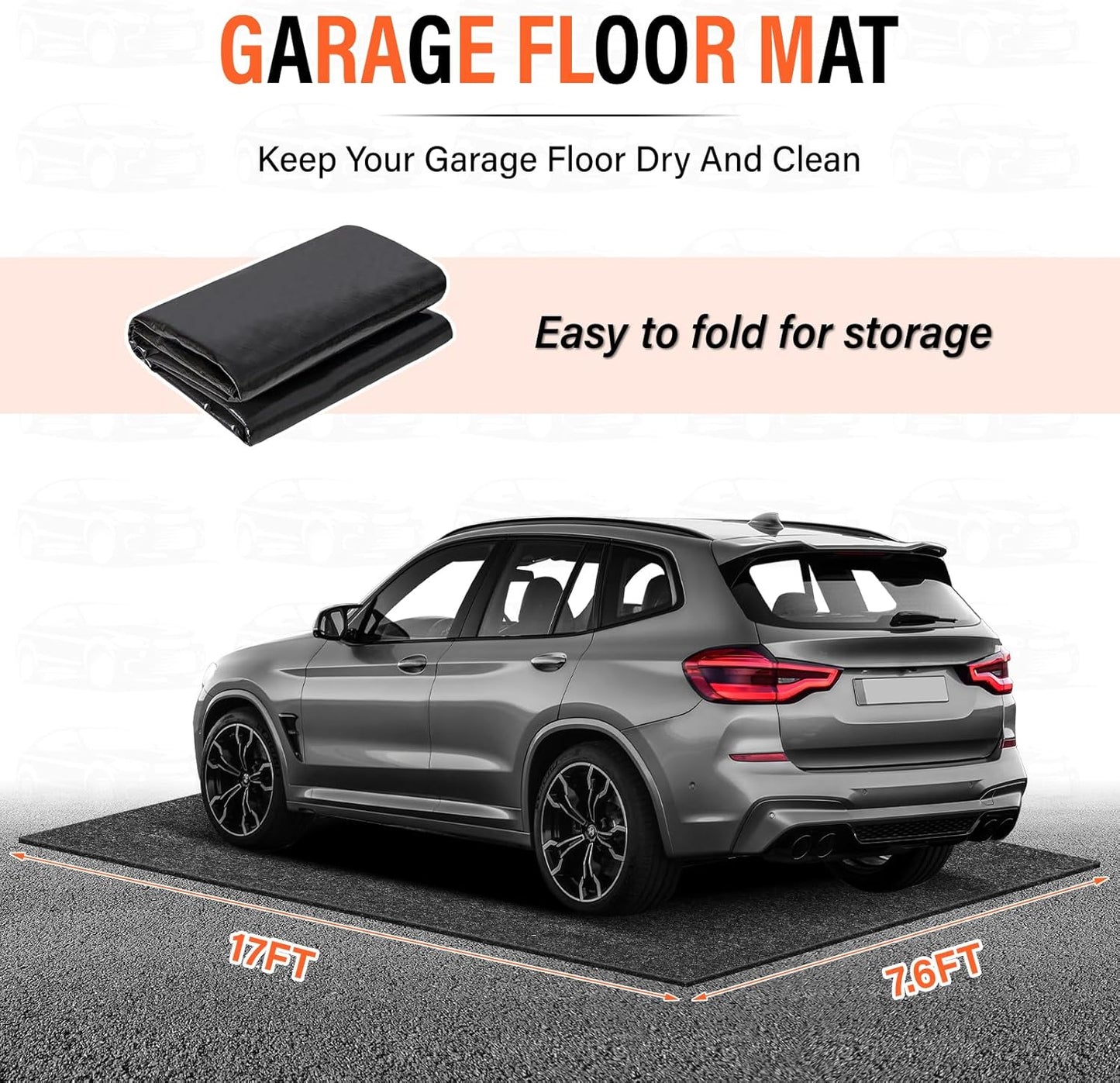 17 x 7.6FT Extra Large Garage Floor Mat, Premium Oil Leaks Absorbent Oil Spill Mat,Waterproof Backing Garage Mat,Reusable, Washable, Protects Floor from Spills, Drips, Splashes and Stains