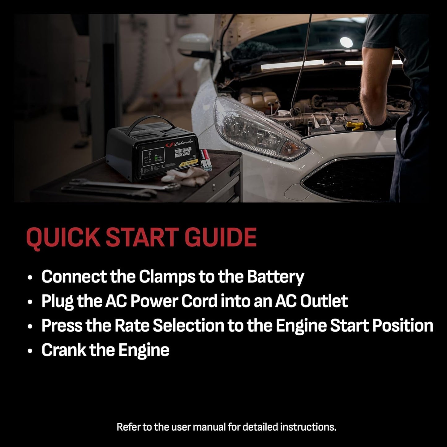 Schumacher Electric 6A Car Battery Charger and 50A Engine Starter, 4-in-1 Solution, Maintainer, 10A Boost, for 12V Power Sport, Automotive, and Marine Batteries, SC1361