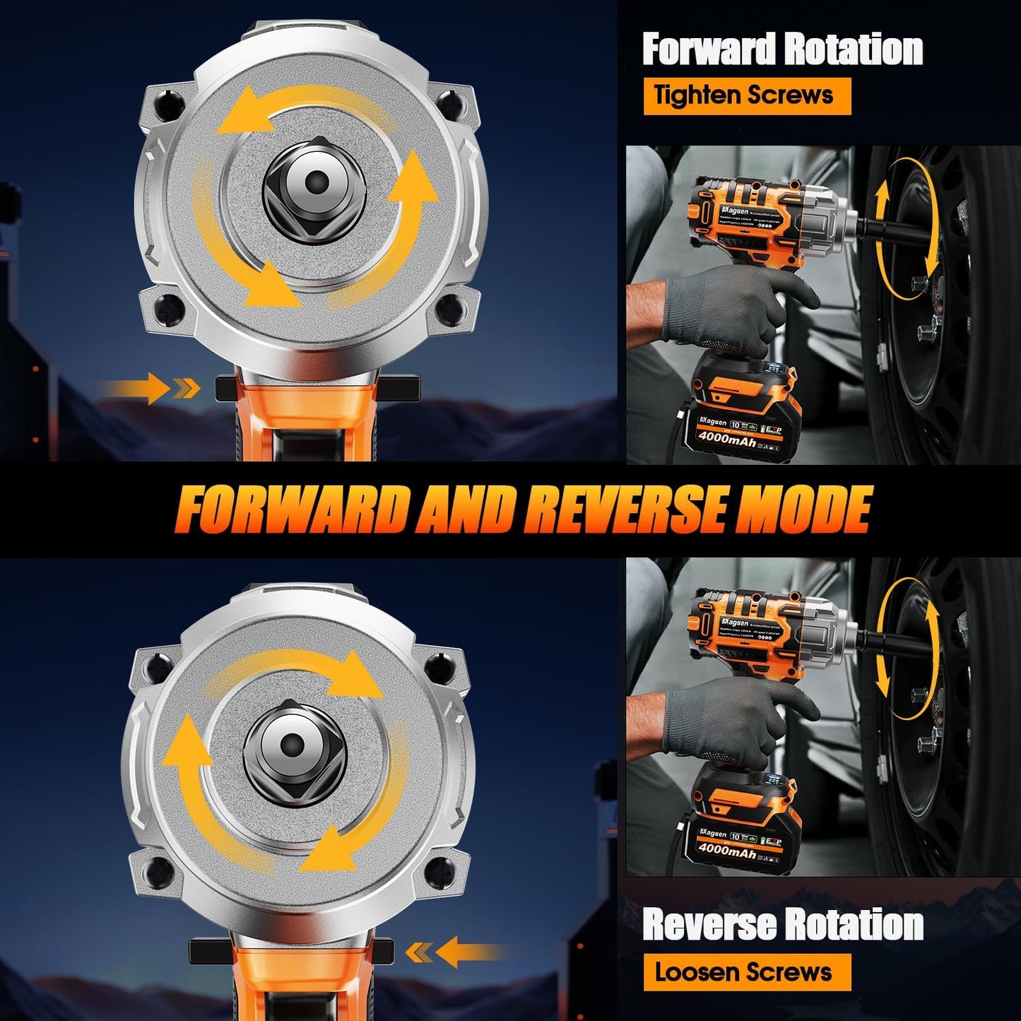 1/2 inch Cordless Impact Wrench, 900Ft-lbs (1200N.m) High Torque Brushless Impact Gun,3800RPM,2x4000mAh Battery, 6 Sockets,LED Light,Electric Impact Motor Variable Speeds for Car/Mower/Pickup