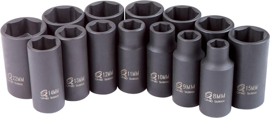 SUNEX TOOLS 3328 SUNEX TOOLS 3328 3/8-Inch Drive Metric Mid-Depth Impact Socket Set, 14-Piece