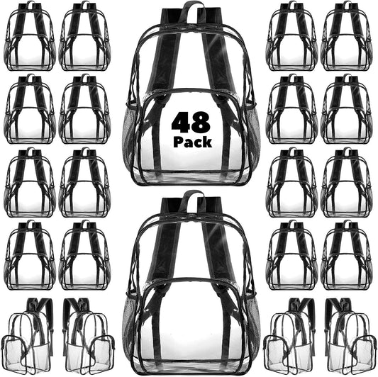 Amylove 48 Pcs Clear Backpack for Stadium Events Heavy Duty PVC Transparent Bookbag for College Workplace Security (15 Inches,Black)