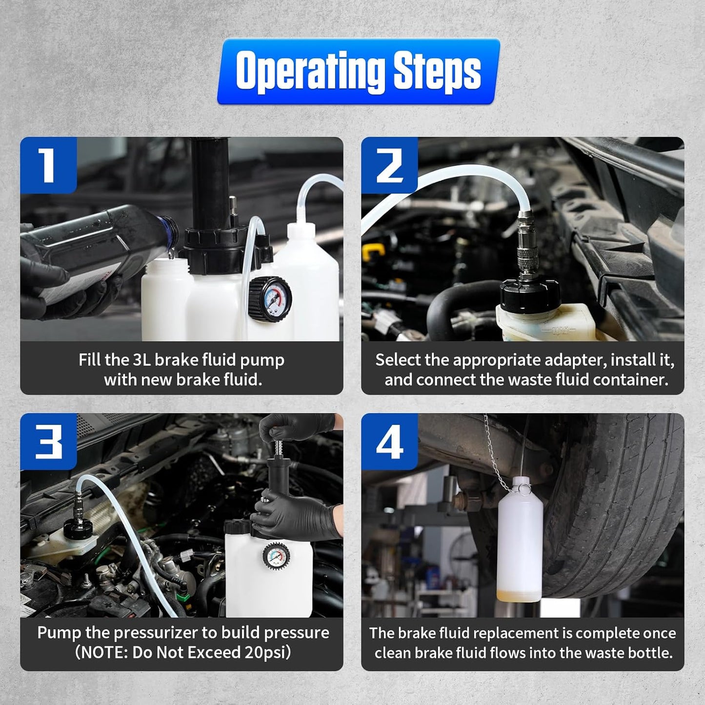 Brake Fluid Vacuum Pump Kit，3L Brake Bleed Kit Manual Brake Bleed Fluid Pump One Person Brake Bleed Vacuum Pump Kit with 1L Brake Fluid Bleed Bottle