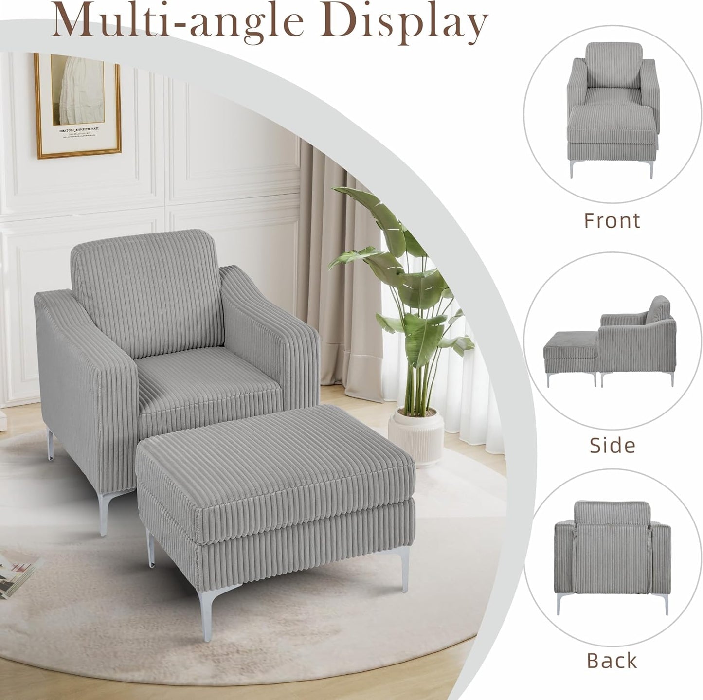 Chifee & Vingol Accent Chair with Ottoman Living Room Chair with Storage Ottoman,Gray