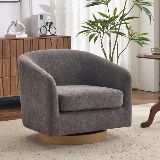 AEDI Swivel Accent Chair with Solid Wood Base, Upholstered Barrel Armchair for Living Room, Modern Small Club Chair,Gray