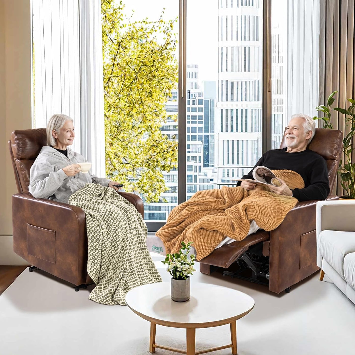 Zero Wall Power Recliner Chairs, Small Recliner for Small Spaces and Petite People Man Woman (1, Dark Brown Faux Leather)