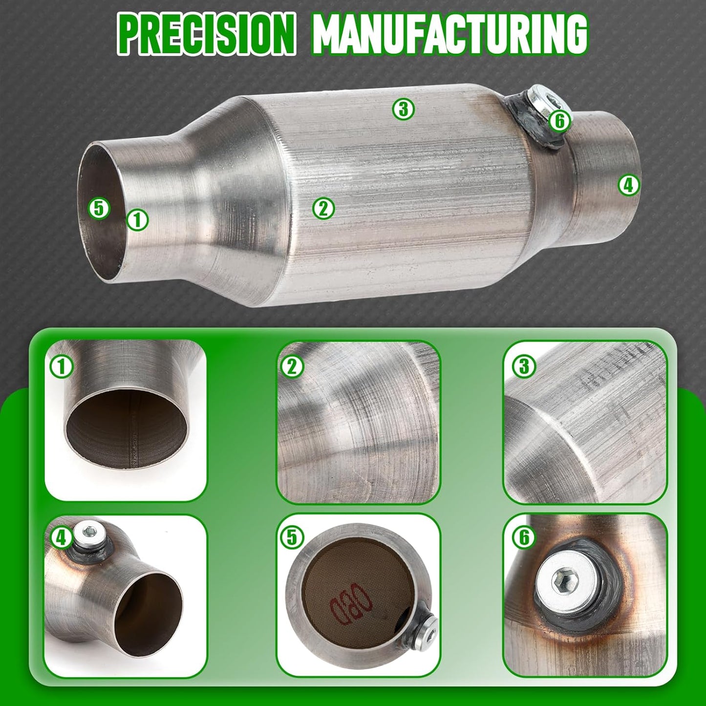 2.5 Inch Inlet/Outlet Universal High Flow Front Catalytic Converter Direct-Fit with O2 Port(EPA Compliant)