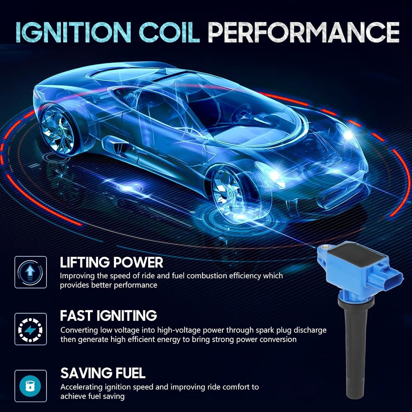 Set of 4 Ignition Coil Pack Compatible with Mazda 3 Sport 6 CX-3 CX-5 CX-9 MX-5 2.0L 2.5L, Replaces UF656 H6T61271 PE2018100 C1837, Blue