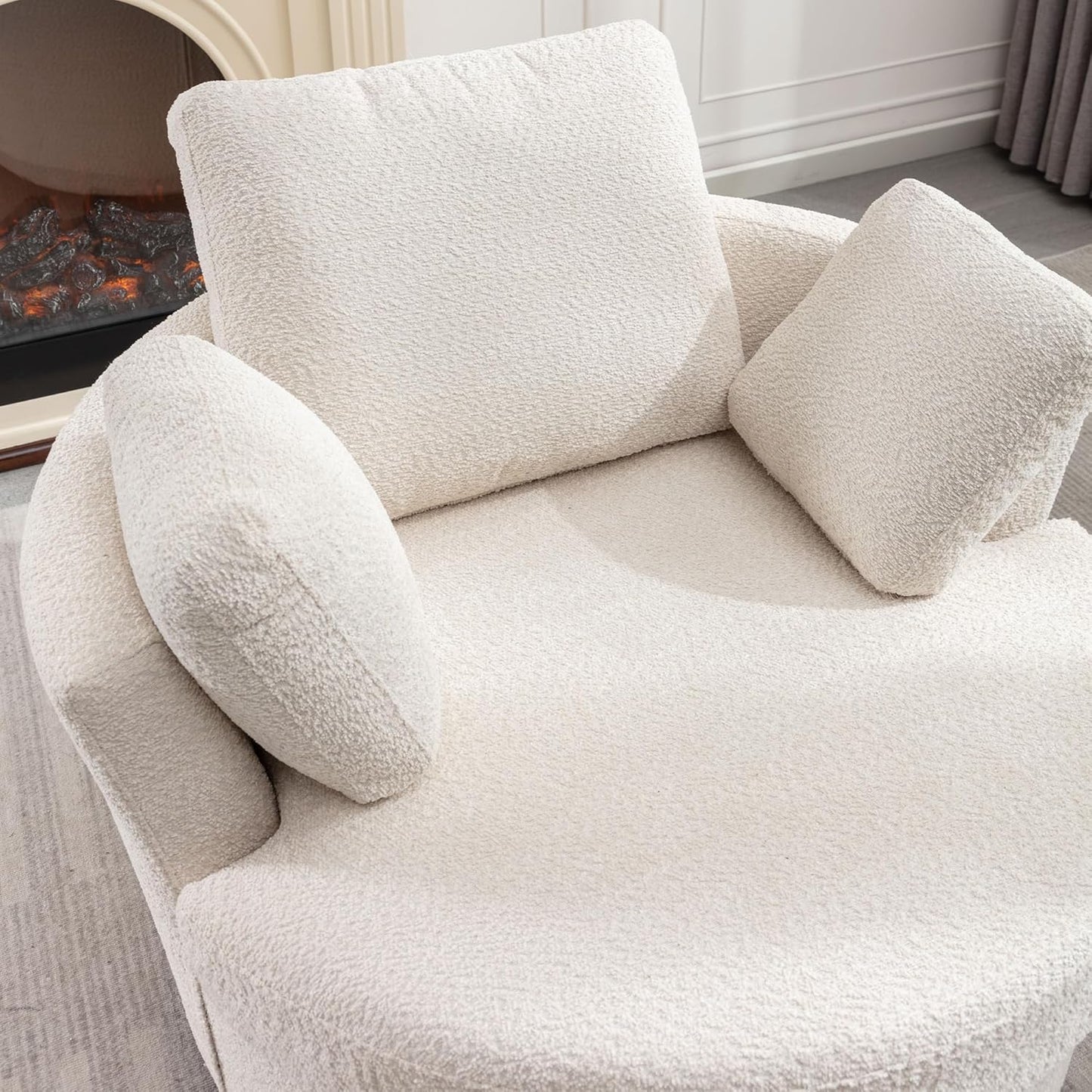 42IN Oversized Swivel Accent Chair and a Half Sofa Upholstered Big Round Barrel Chair Cute for Living Room Bedroom Hotel Office Corner Reading (Beige Boucle)