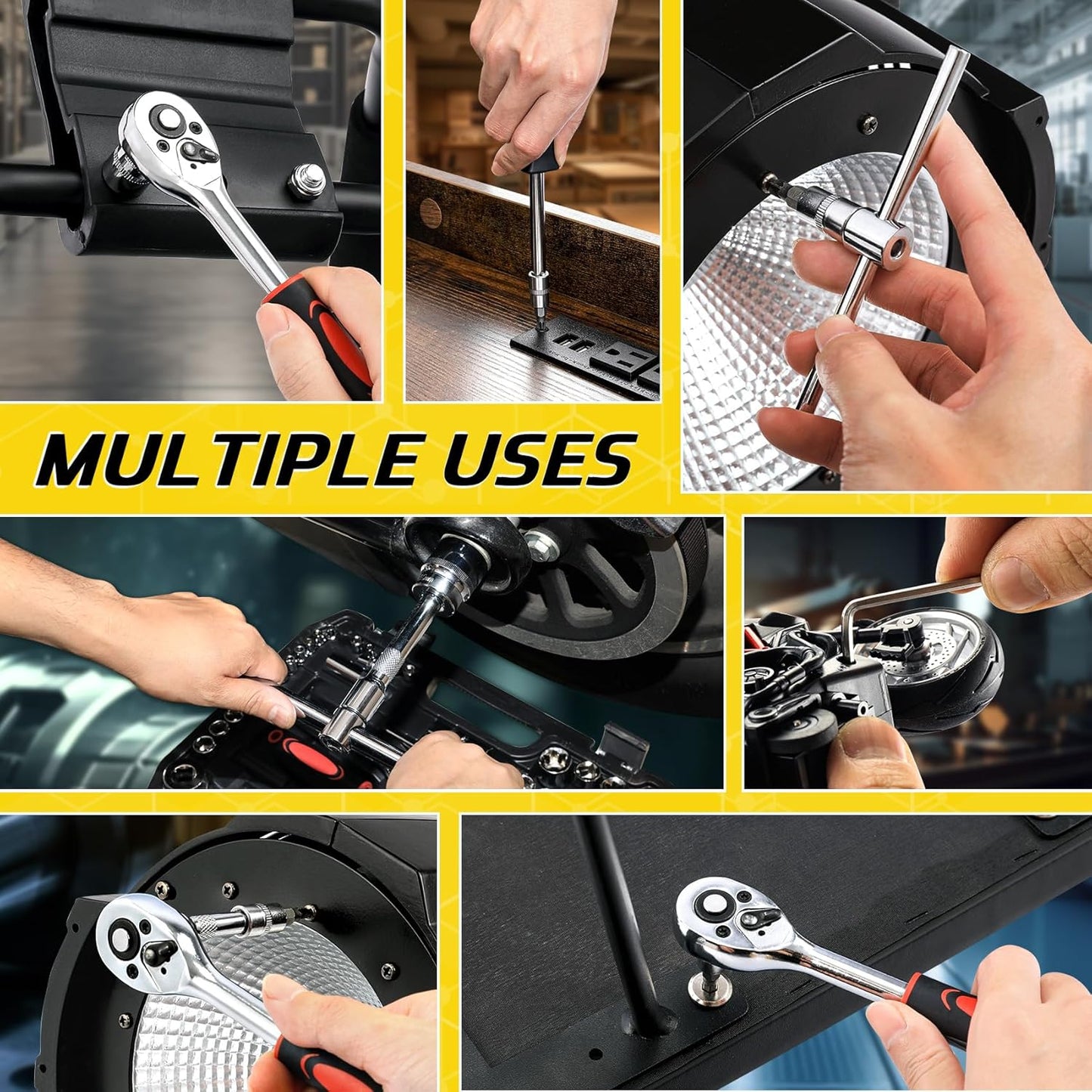 108 Piece Mechanics Tool Set Metric And Standard 1/4" & 1/2" Socket Set, Ratchet Set, Universal Joint, Extension Bars, Quick Release Reversible Ratchet Wrench, Plastic Toolbox Storage