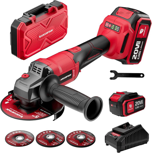 ARCCAPTAIN Angle Grinder Kit, 4-1/2 to 5",【Paddle Switch】9500RPM 1200W Brushless Power Motor Cordless Angle Grinder with 2PCS 4.0AH Batteries, 180°Rotatable Grinder Tool for Cutting/Grinding/Polishing