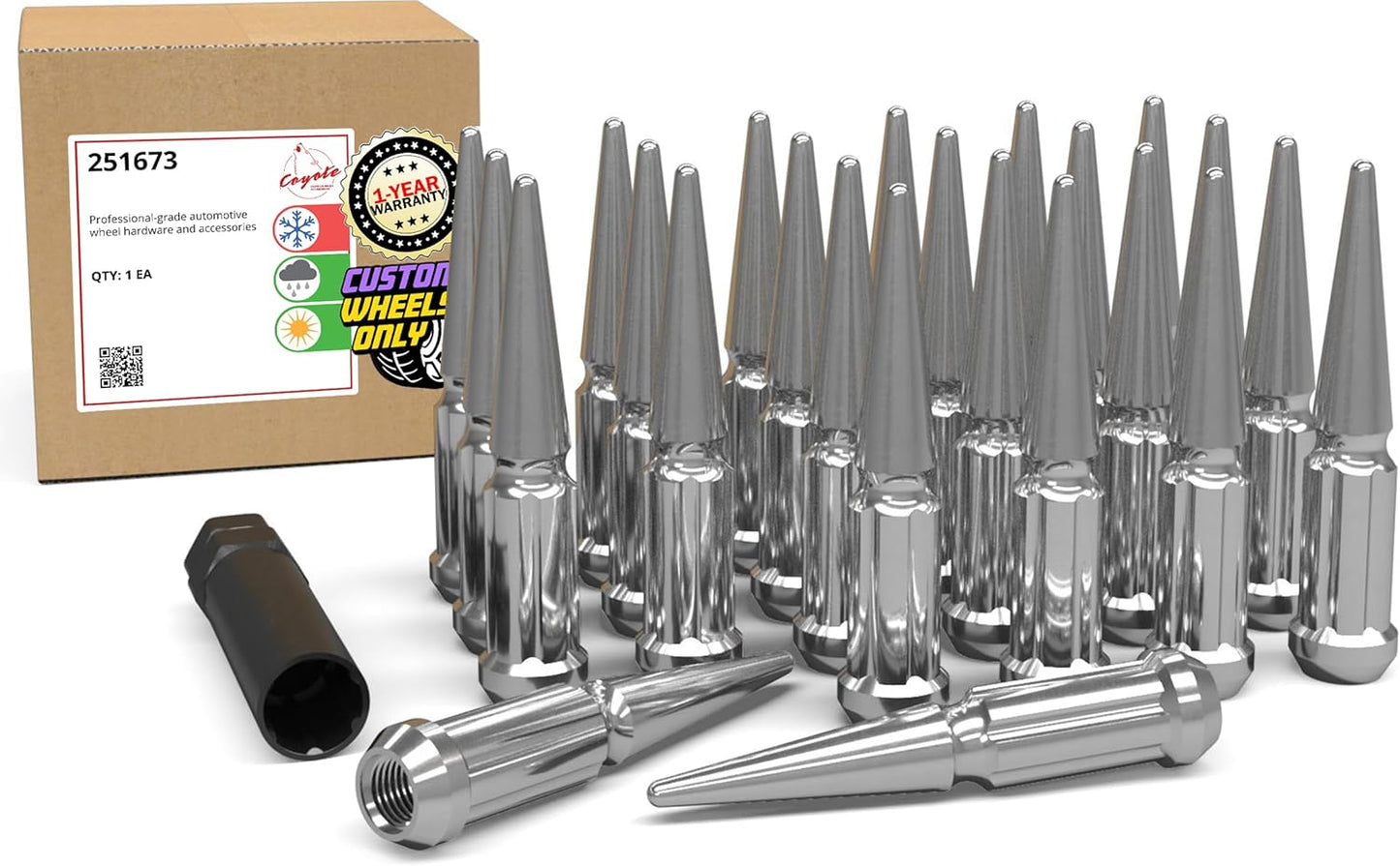 Wheel Accessories Parts 20 Pcs M12x1.5 12x1.5 Thread Spike Spline 4.40" Long Lug Nuts Chrome 7/8" & 13/16" Hex Fits Chevy Blazer S10 ｜ GMC Jimmy S15 ｜ Bronco Sport