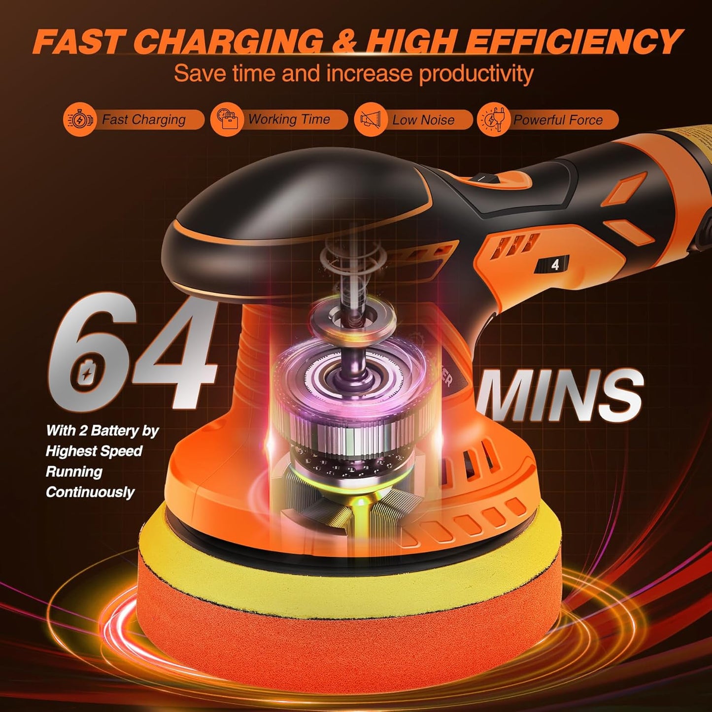 Saker Cordless Buffer Polisher, 6 Inch Fast Charging Portable Car Polishing Kit with 2PCS 12V 2000mAh Batteries, Polisher for Car Detailing Polishing Waxing (Orange, Buffer Polisher+2 Batteries+1 Bag)