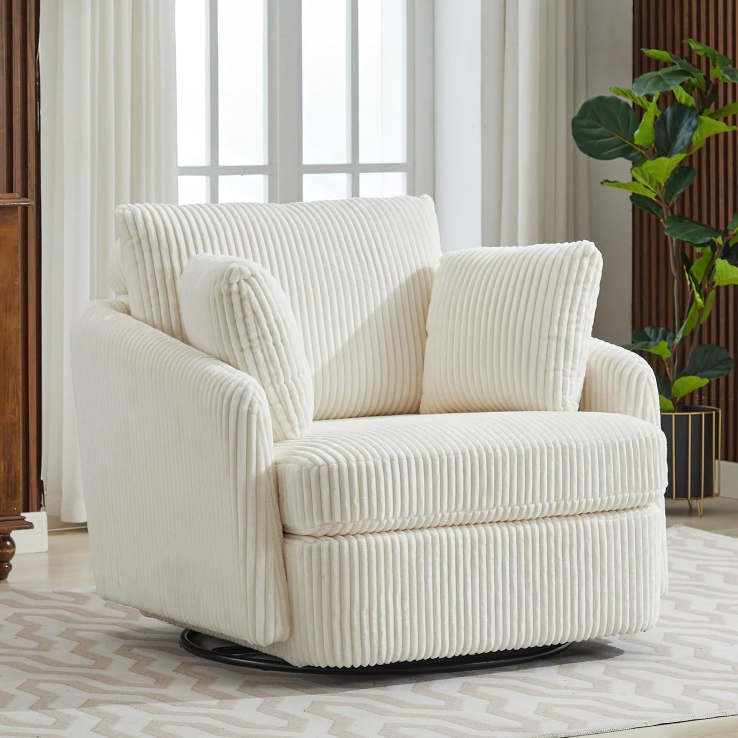 Chifee & Vingol 40.6" Oversized Swivel Accent Chair,Chenille,Orange