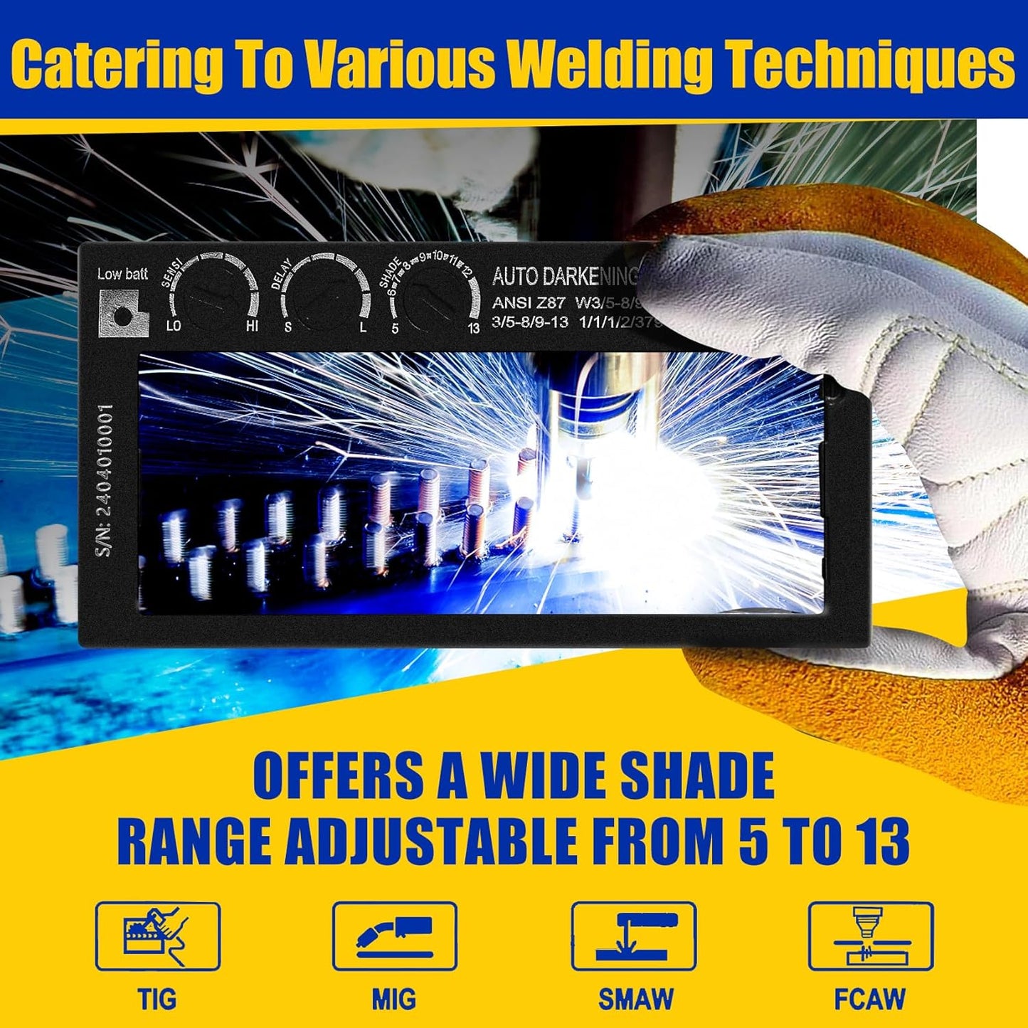 2x4 Auto Darkening Welding Lens, Shade 5-13 Adjustable, Solar Powered with HD True Color Technology - Fits Standard Welding Helmets/Hoods.