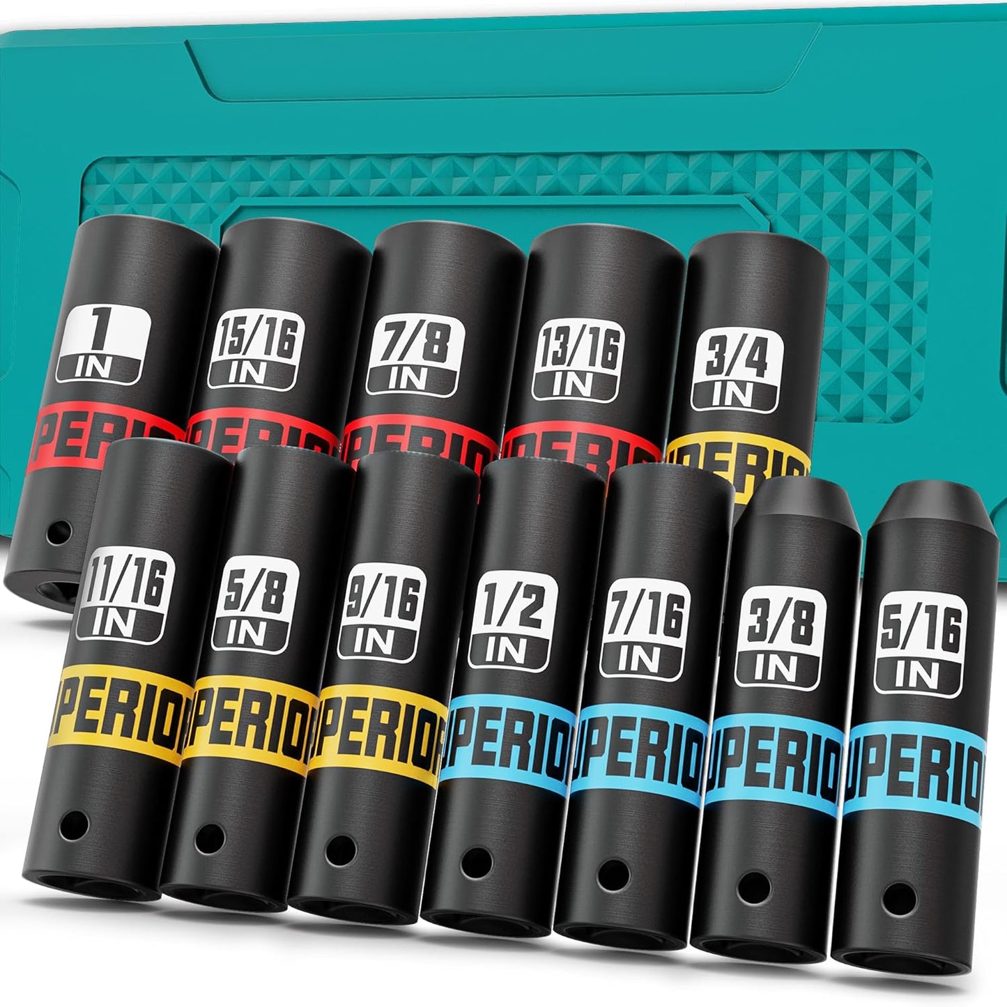 9 Piece 1" Drive Deep Impact Socket Set, 1 Inch - 2 Inch, SAE, 6-Point Design, Heavy Duty CR-MO, Truck Tire Service, Mechanical Equipment Maintance