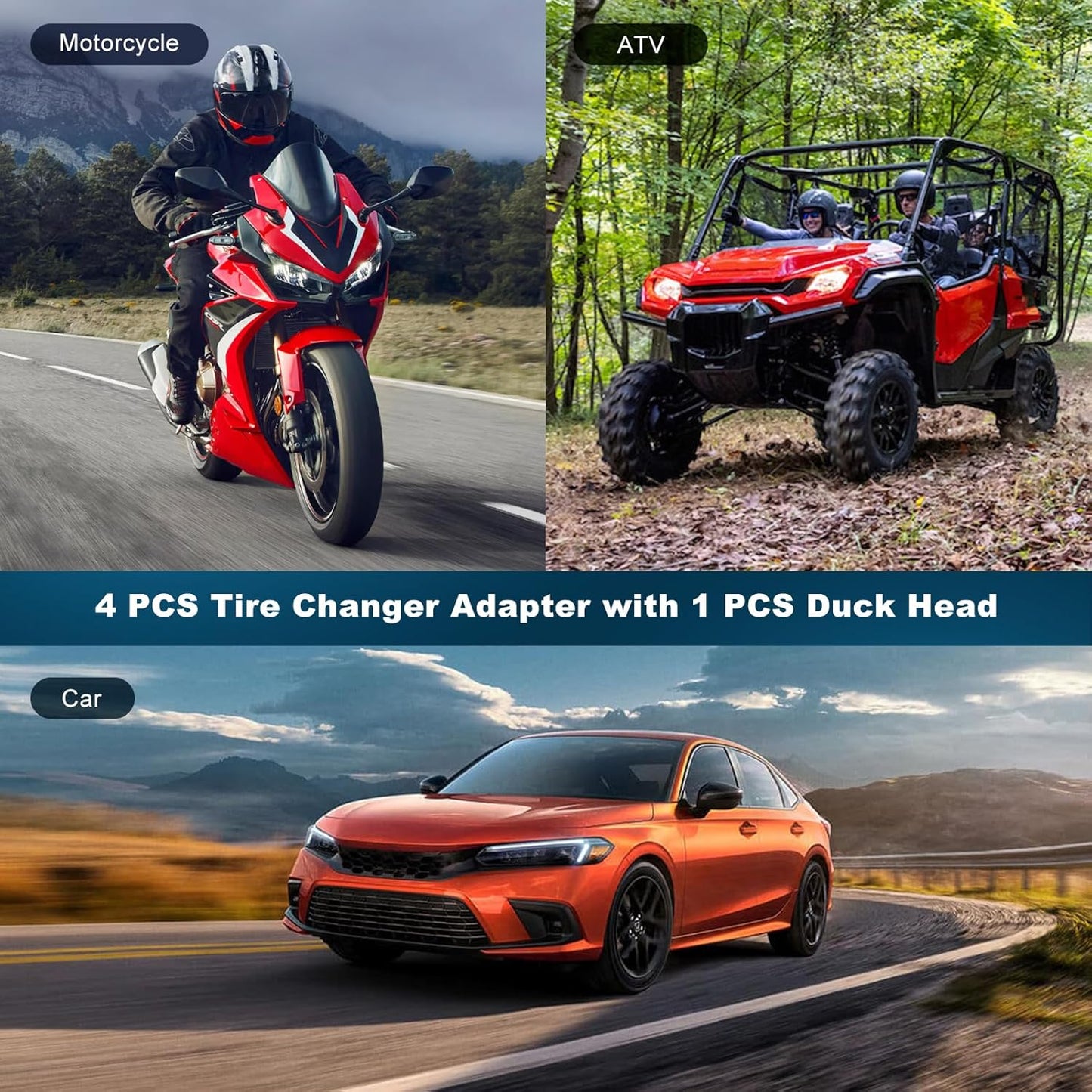 RULLINE 4PCS Tire Changer Adapter with Duck Head Compatible with ATV Motorcycle Tire Metal Tire Adapter Rim Clamp and Mount/Demount Duck Head