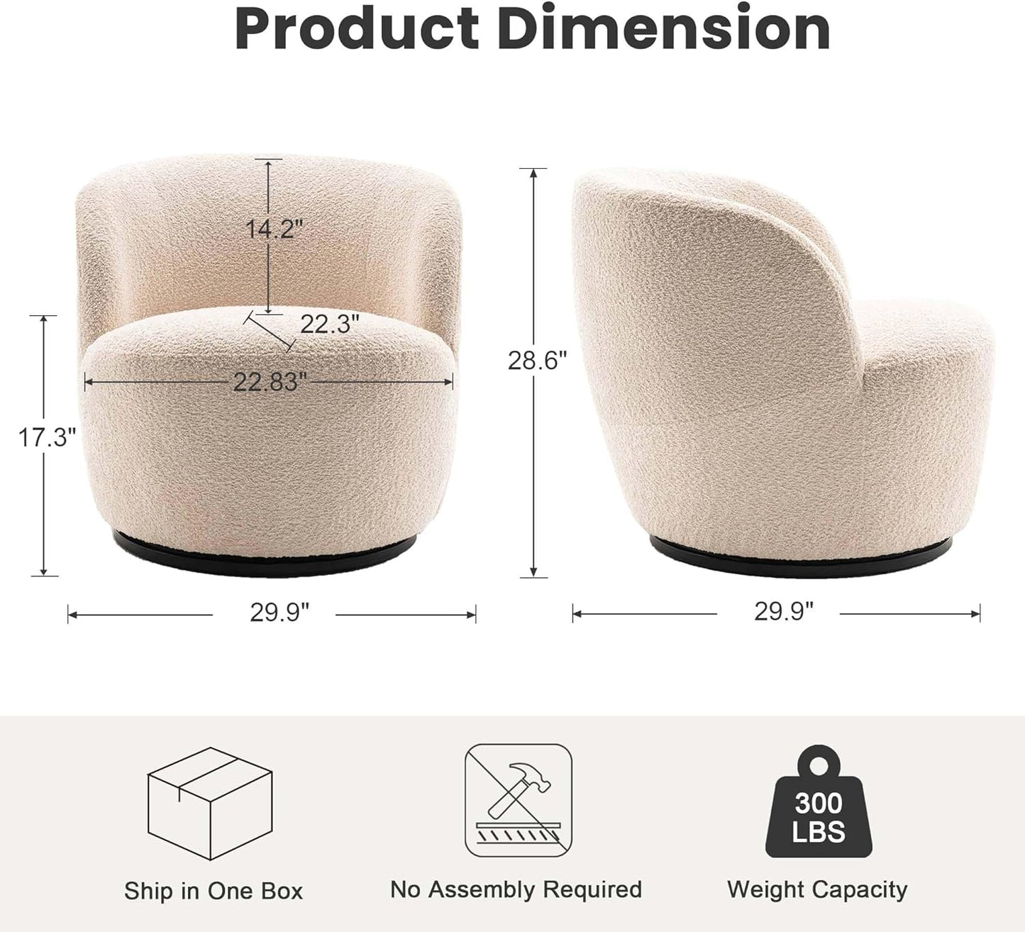 Rowill 30" Wide Swivel Barrel Accent Chair, Modern Upholstered Round Chairs with Curved Back and Soft Cushion, Boucle Fabric Padded Armchair Single Sofa for Living Room, Bedroom, Reading Room, Beige