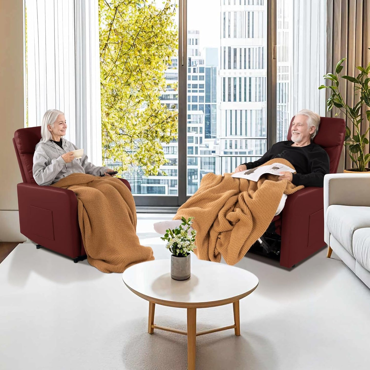 Zero Wall Power Recliner Chairs, Small Recliner for Small Spaces and Petite People Man Woman (1, Dark Brown Faux Leather)