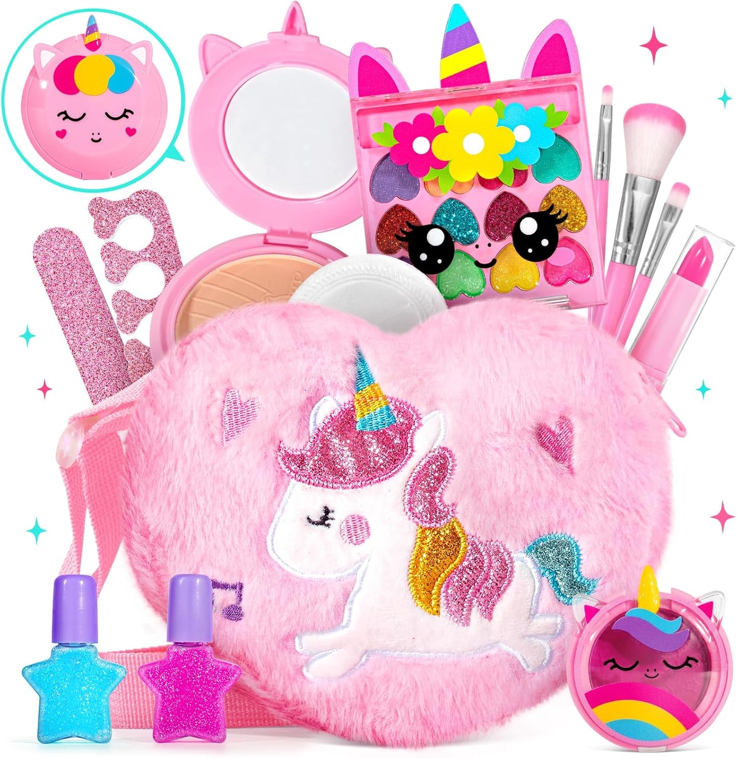 ULOVEME Kids Real Makeup Kit for Little Girls - Real, Non Toxic, Washable Make Up Toy - Umicorn Toys Gift for 3 4 5 6 7 8 9 10 12 Years Old Girls Birthday (Mini Pink Umicorn)