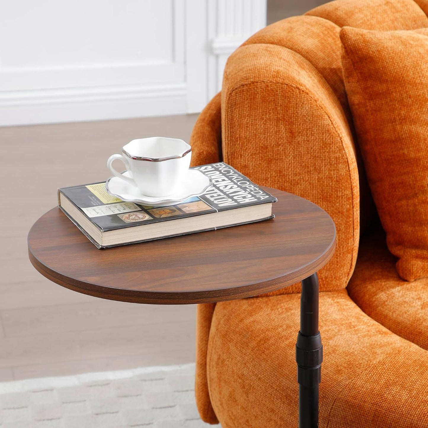 50" Oversize Barrel Chair with Ottoman, Chenille Fabric Extra Large Living Room Lounge Chairs Set w/Small Table and 2 Pillows,Orange