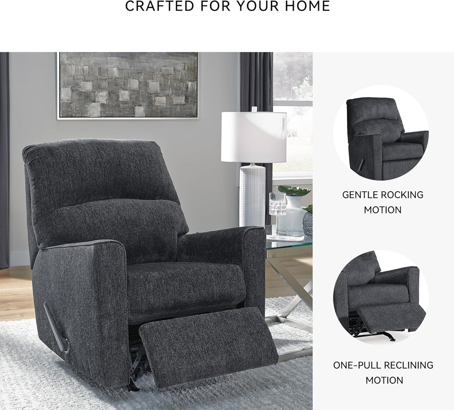 Signature Design by Ashley Altari Modern Nursery Manual Rocker Recliner, Light Gray