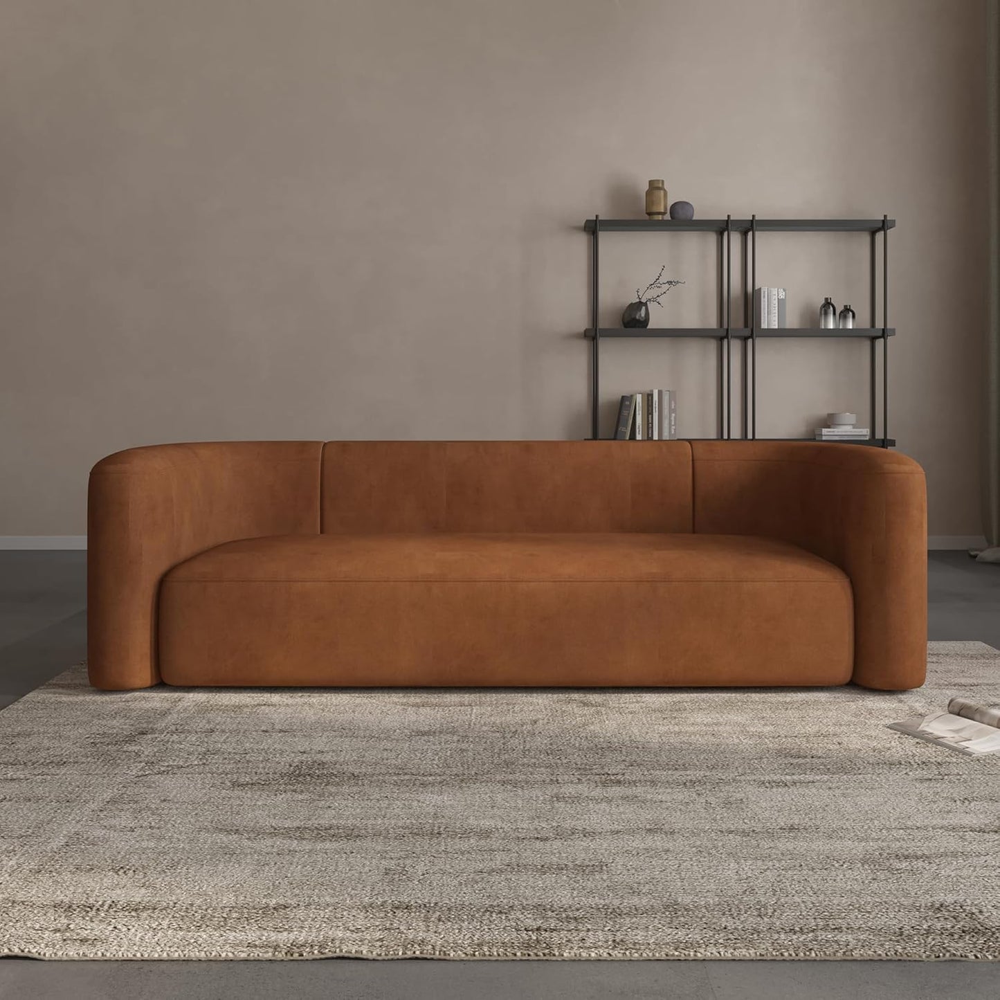 Acanva Luxury Modern Tight Curved Back Velvet Sofa, Minimalist Style Comfy Couch for Living Room Apartment, 3 Seater, Cream