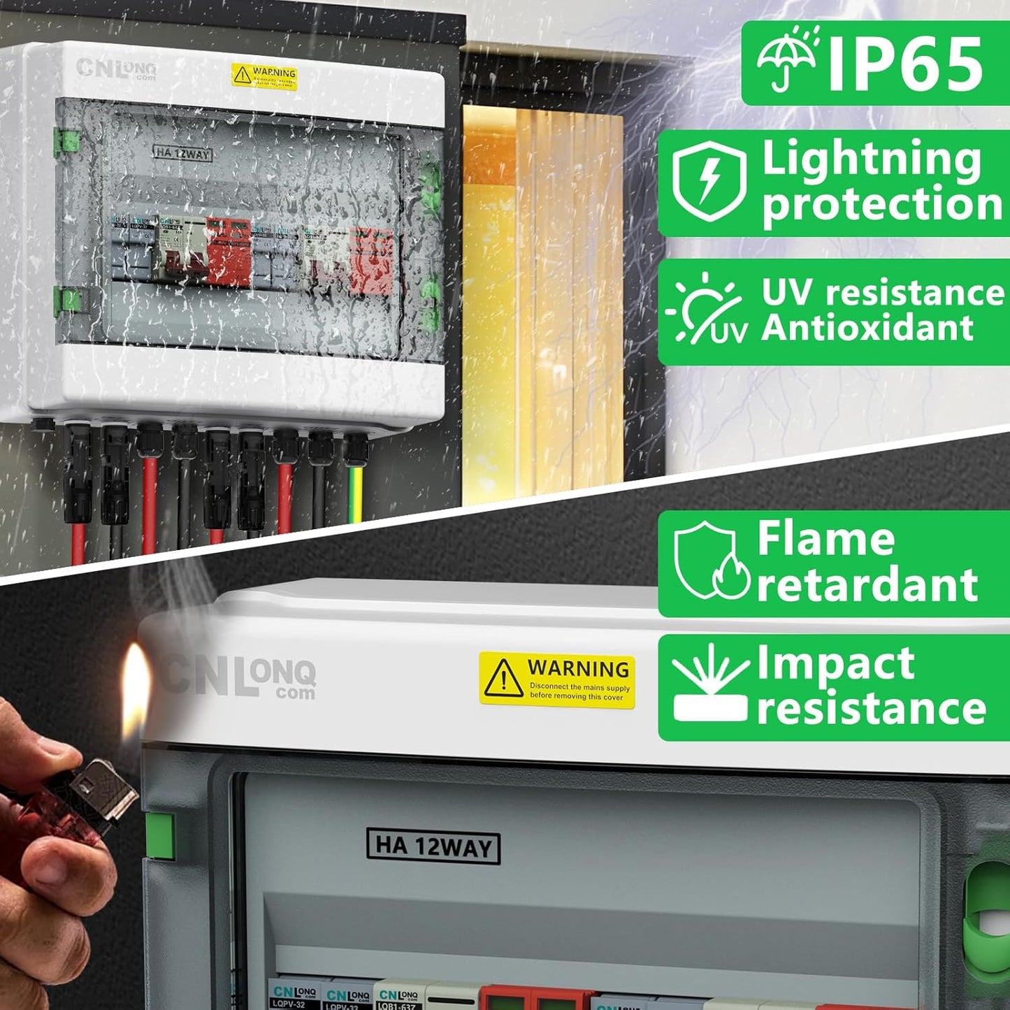 2 String Solar PV Combiner Box 2 in 2 Out IP65 DC500V 32A Circuit Breaker with Surge Protector and 15A PV Fuse,Solar Disconnect Switch Outdoor Waterproof for Solar Panels System