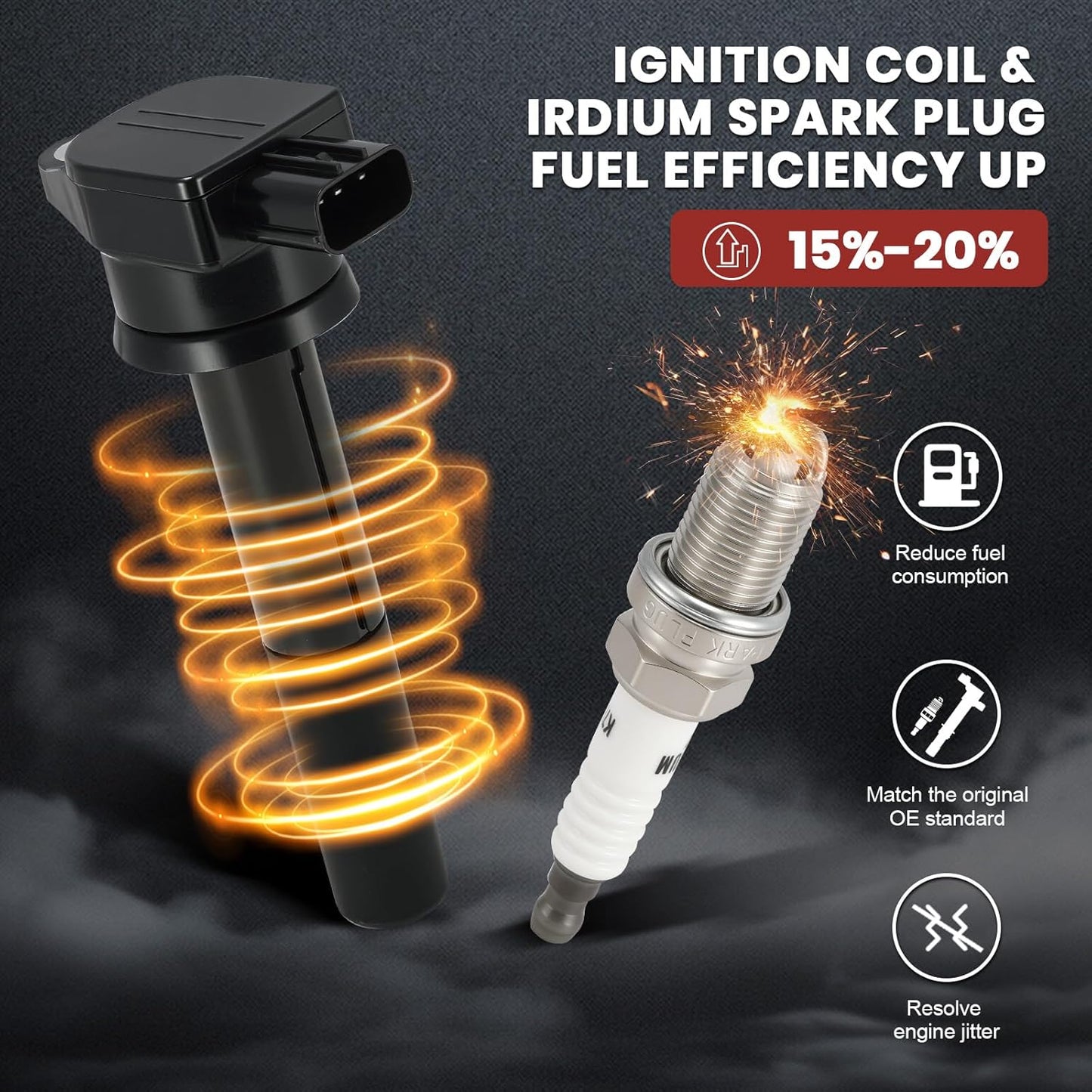 UF481 Ignition Coil Pack and Iridium Spark Plugs Set of 6 Compatible with Mitsubishi Endeavor 2004-2008, Galant 2004-2007 3.8L V6,Replace#,19005287,1832A070,MN187373