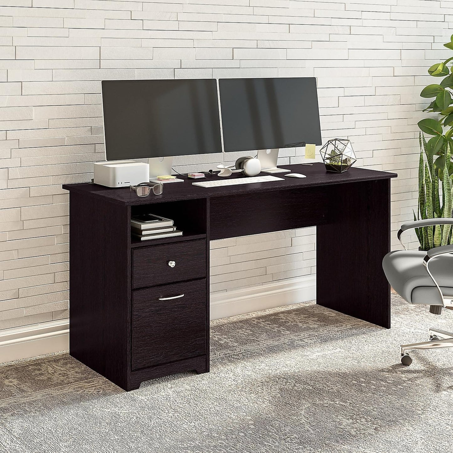 Bush Furniture Cabot 60W Computer Desk with Drawers in Espresso Oak, Workstation and File Storage, Desktop with Organization Solutions for Home Office