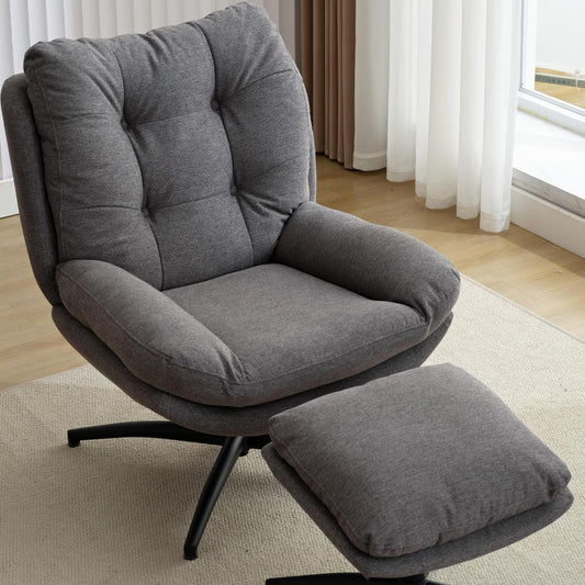 Swivel Accent Chair with Ottoman Set, TV Lounge Chair with 360 Degree Swiveling,Tilting for Living Room, Chenille Comfy Reading Chair with 23" High Back for Bedroom, Modern Armchair with Footrest,Grey