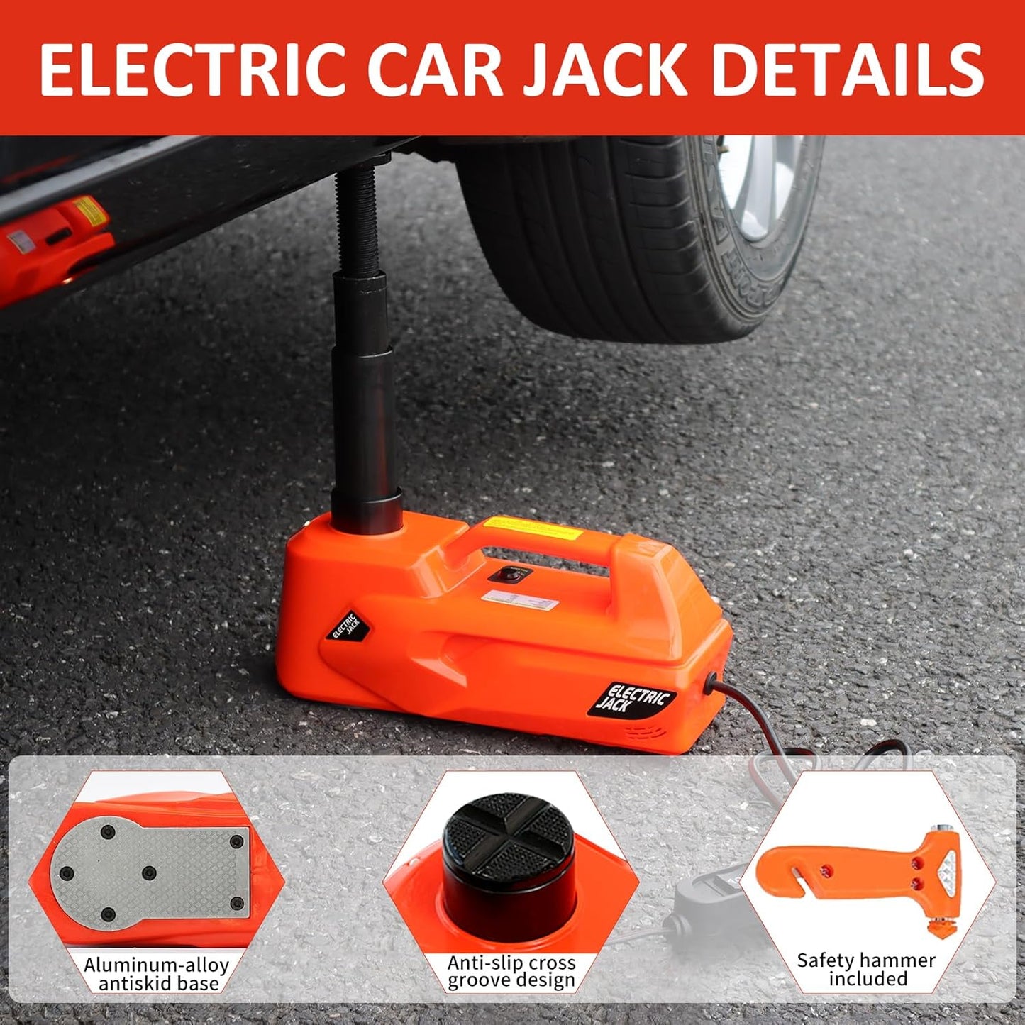 ZAISHANG Electric Car Jack 5Ton 12V Hydraulic Car Jack Lift (Lifting Range: 6.1~17.7 inch) Built-in Safety Hammer, and LED Light for SUV MPV Sedan Truck Change Tires Garage Repair