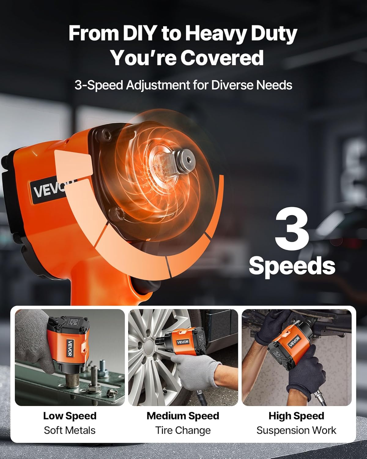 VEVOR 1/2-Inch Air Impact Wrench, Up to 738 ft-lbs Nut-busting Torque, Stubby Size & Lightweight Pneumatic Impact Gun for Auto Repairs and Maintenance