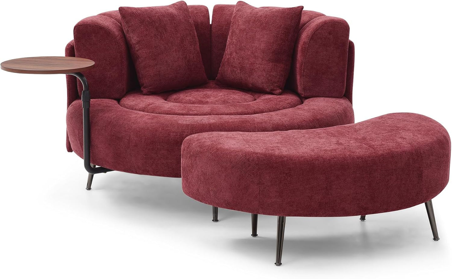 50" Oversize Barrel Chair with Ottoman, Chenille Fabric Extra Large Living Room Lounge Chairs Set w/Small Table and 2 Pillows,Orange