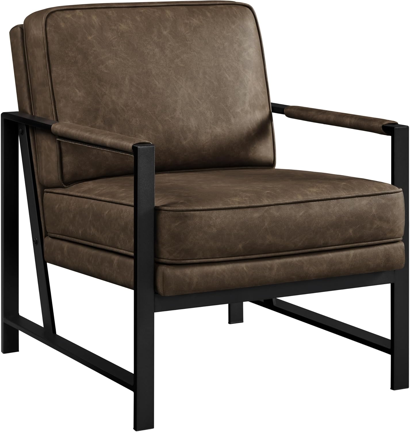 Yaheetech PU Leather Armchairs, Retro Leisure Accent Chair with Extra Soft Padded and Cushion, 105 Degree Slant Back, Modern Reading Arm Chair for Living Room/Office/Bedroom/Study, 2pcs, Light Brown