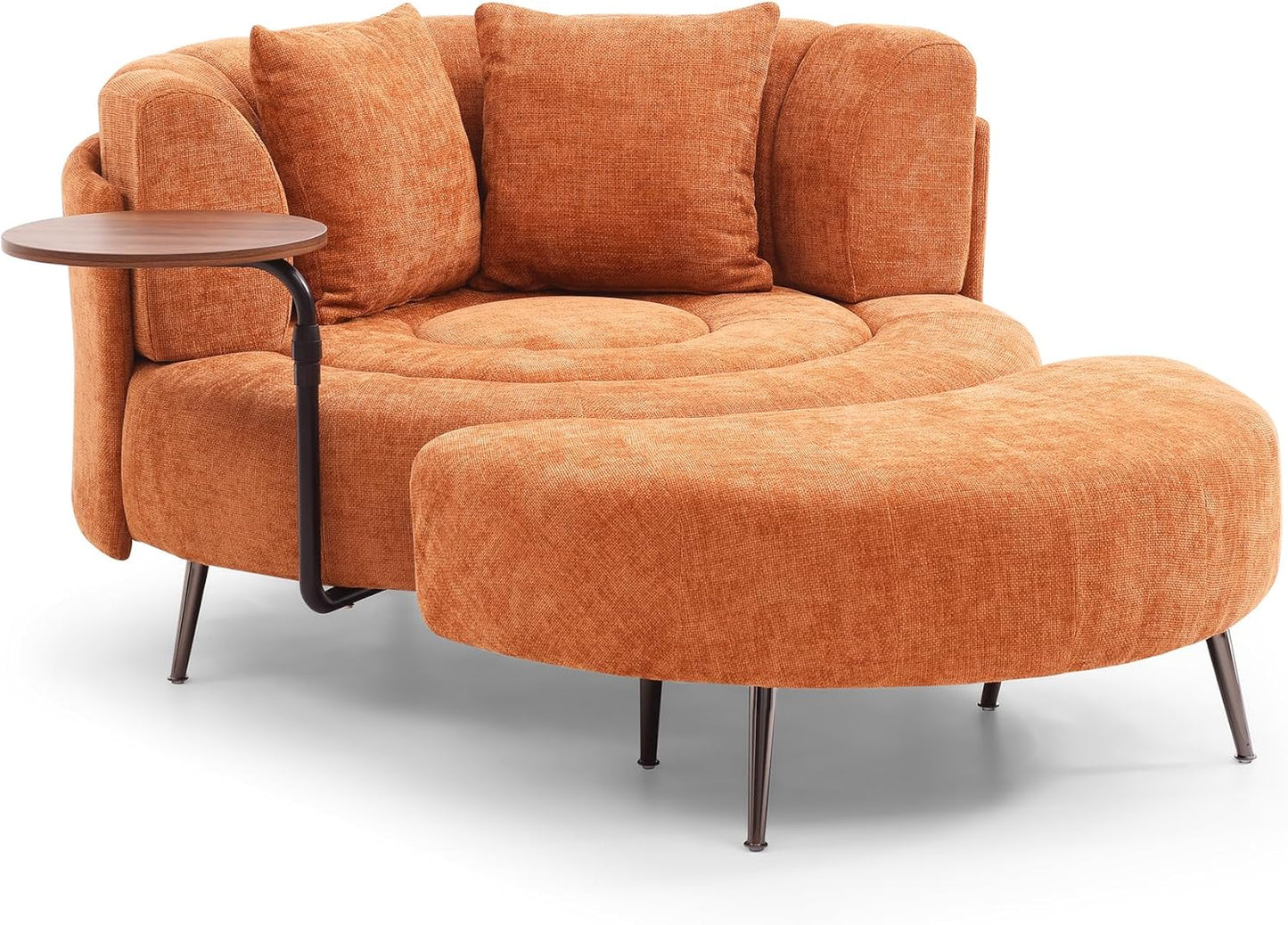 50" Oversize Barrel Chair with Ottoman, Chenille Fabric Extra Large Living Room Lounge Chairs Set w/Small Table and 2 Pillows,Orange