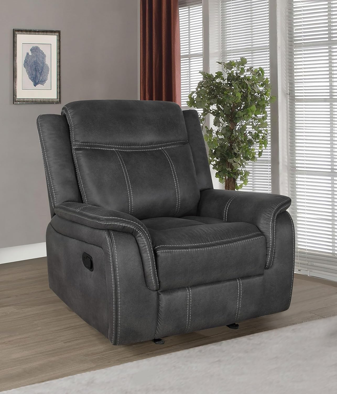 Coaster Home Furnishings - Lawrence - Leatherette Upholstered Glider Recliner Chair with Pocket Coil Cushions, Padded Arms, and Microfiber Upholstery - Living Room - 41-Inch - Charcoal - 603506